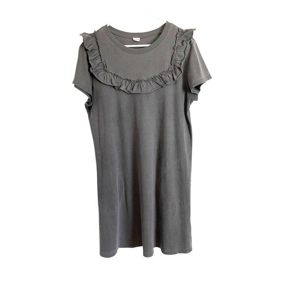 Clare V. Charlotte Ruffle t-Shirt Dress Faded Black gray short sleeve cotton M - Picture 1 of 10
